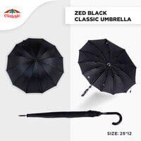 25*12 Zed Black Classic Umbrella | Mens Black Umbrella | Heavy